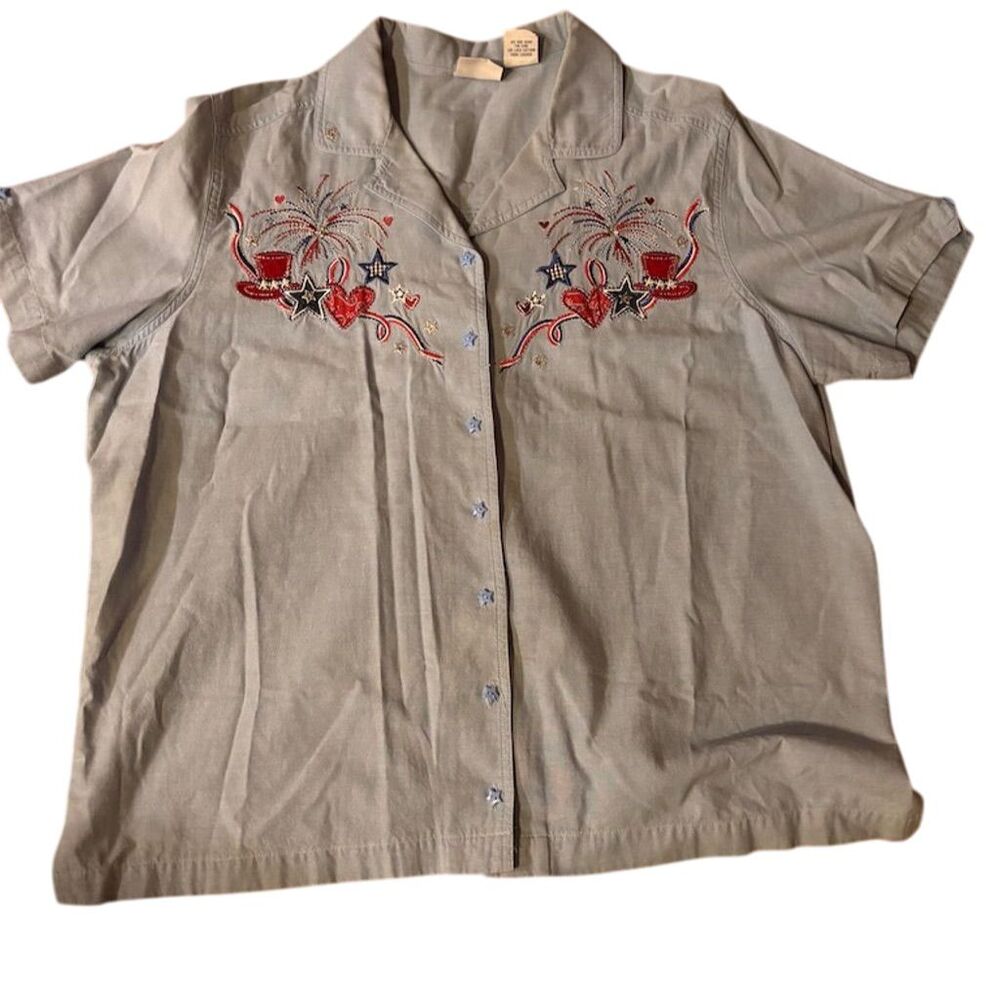 Bobbie Brooks Woman Plus Size 18 Blue Embroidered Button-Up Shirt